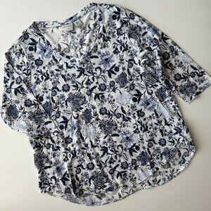 Rachel Zoe NWOT White and Blue Floral Linen Shirt